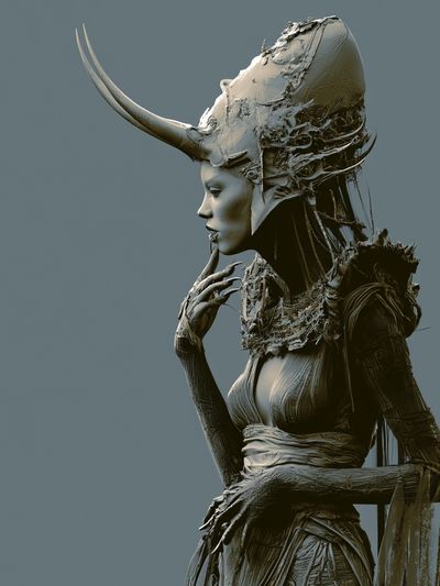Horned Surreal Figure Print. poster