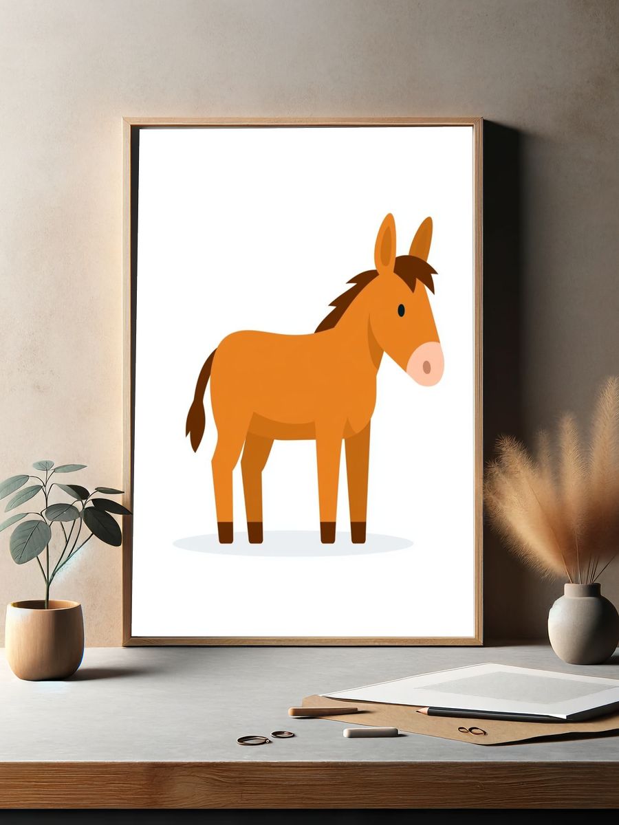 Cute Donkey Illustration Poster. — room view 2