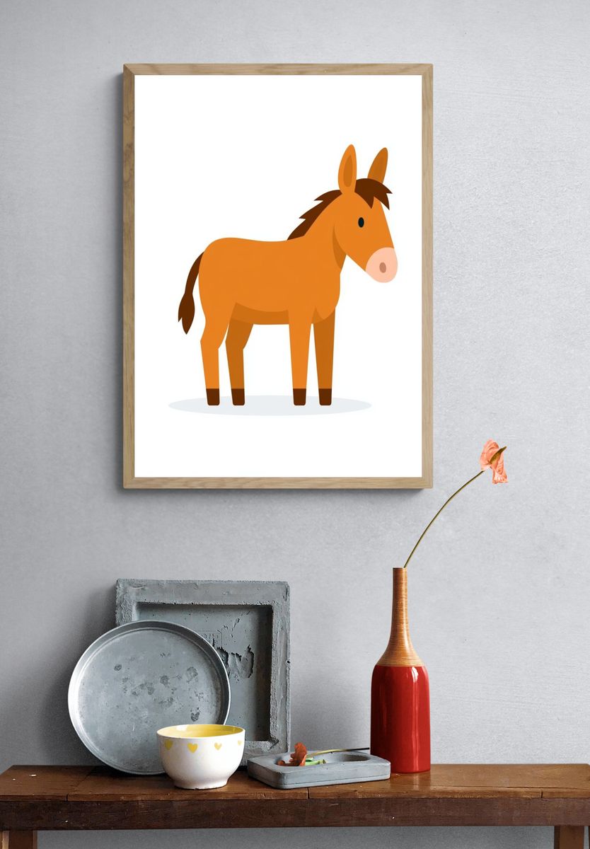 Cute Donkey Illustration Poster. — room view 3