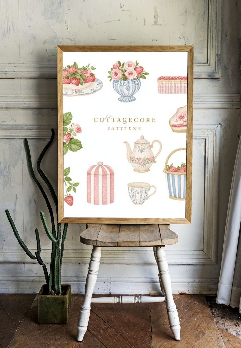 Cottagecore Patterns Illustration Poster. — room view 1