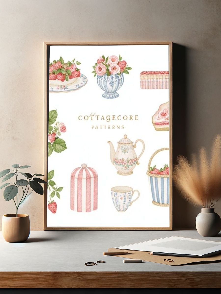 Cottagecore Patterns Illustration Poster. — room view 2