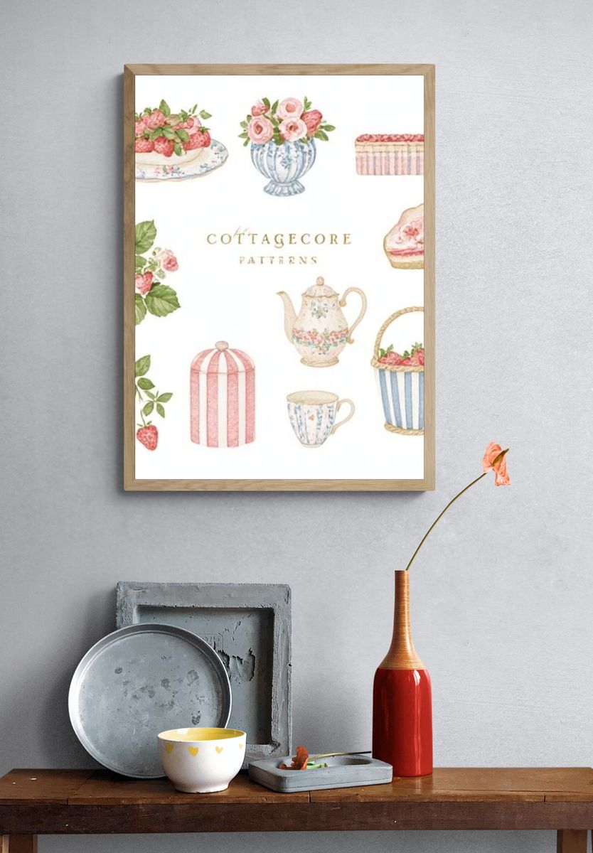Cottagecore Patterns Illustration Poster. — room view 3