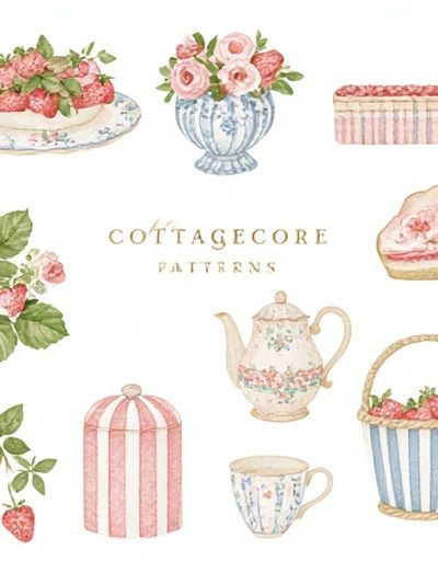 Cottagecore Patterns Illustration Poster.