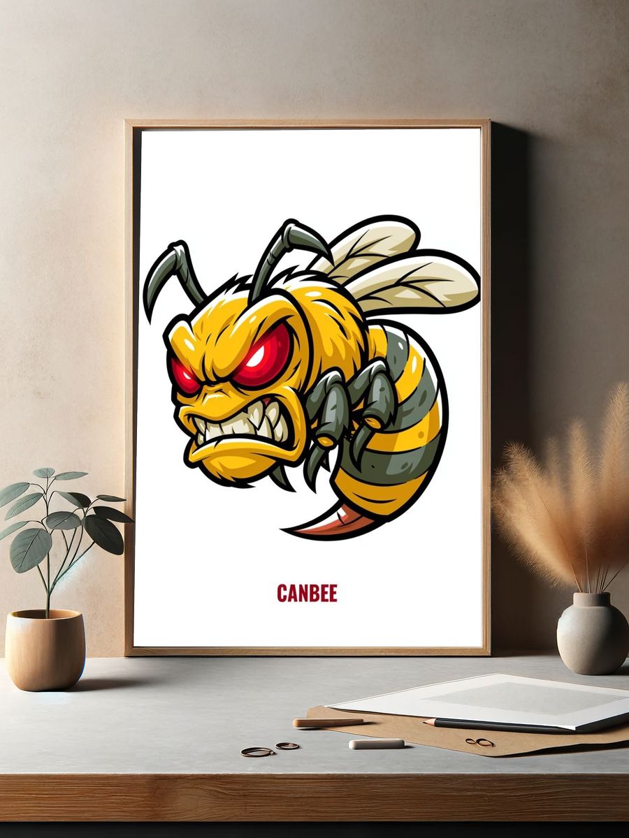Angry Bee Cartoon Poster. — room view 2