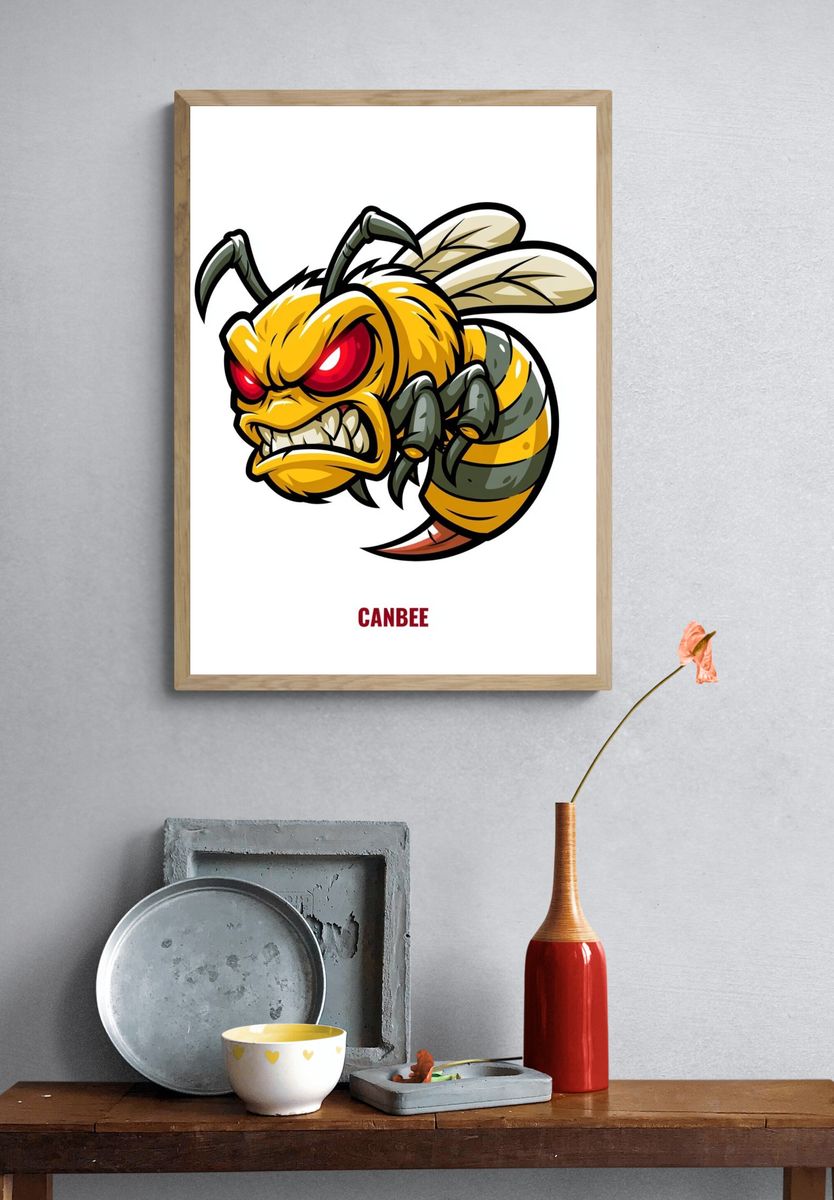 Angry Bee Cartoon Poster. — room view 3