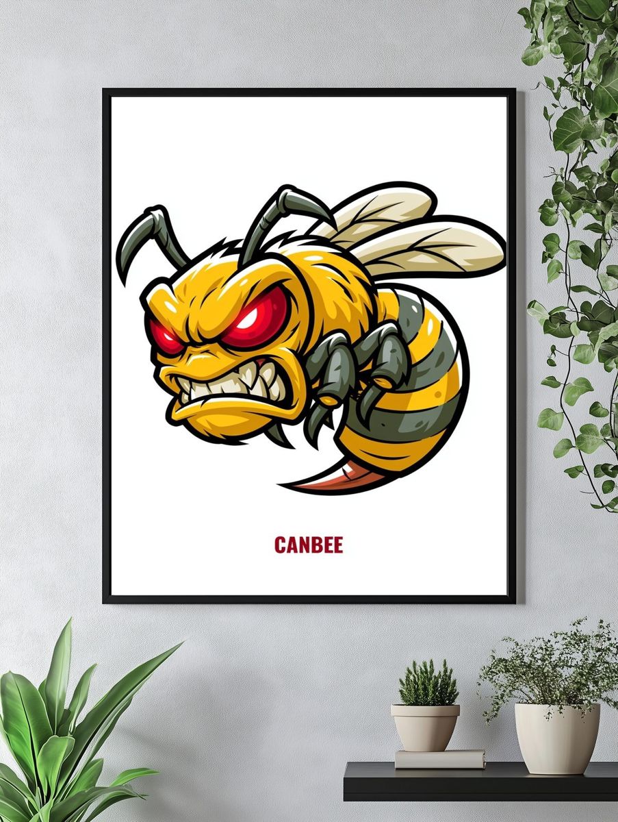 Angry Bee Cartoon Poster. — room view 4