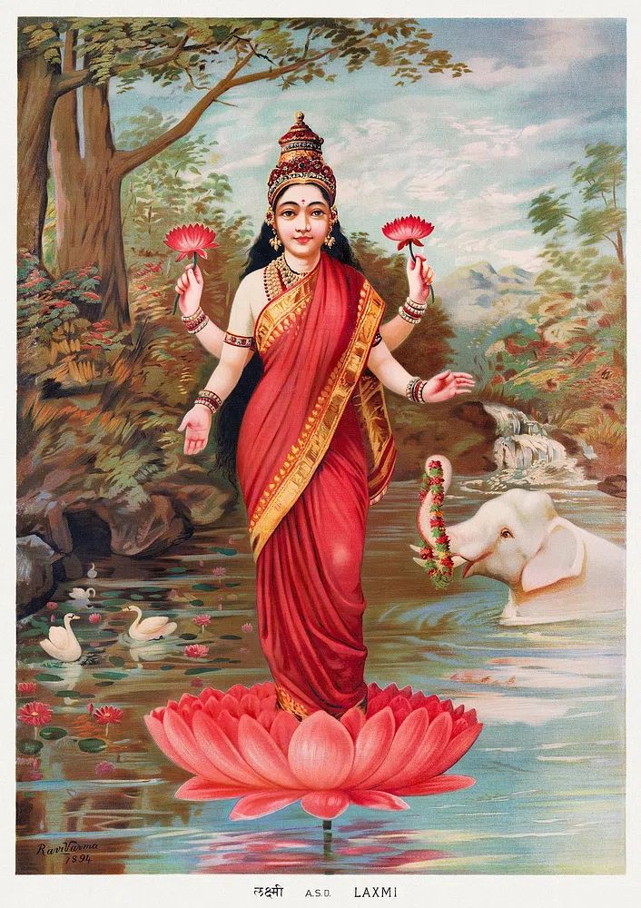 Lakshmi (1894), vintage Hindu Goddess. poster detail