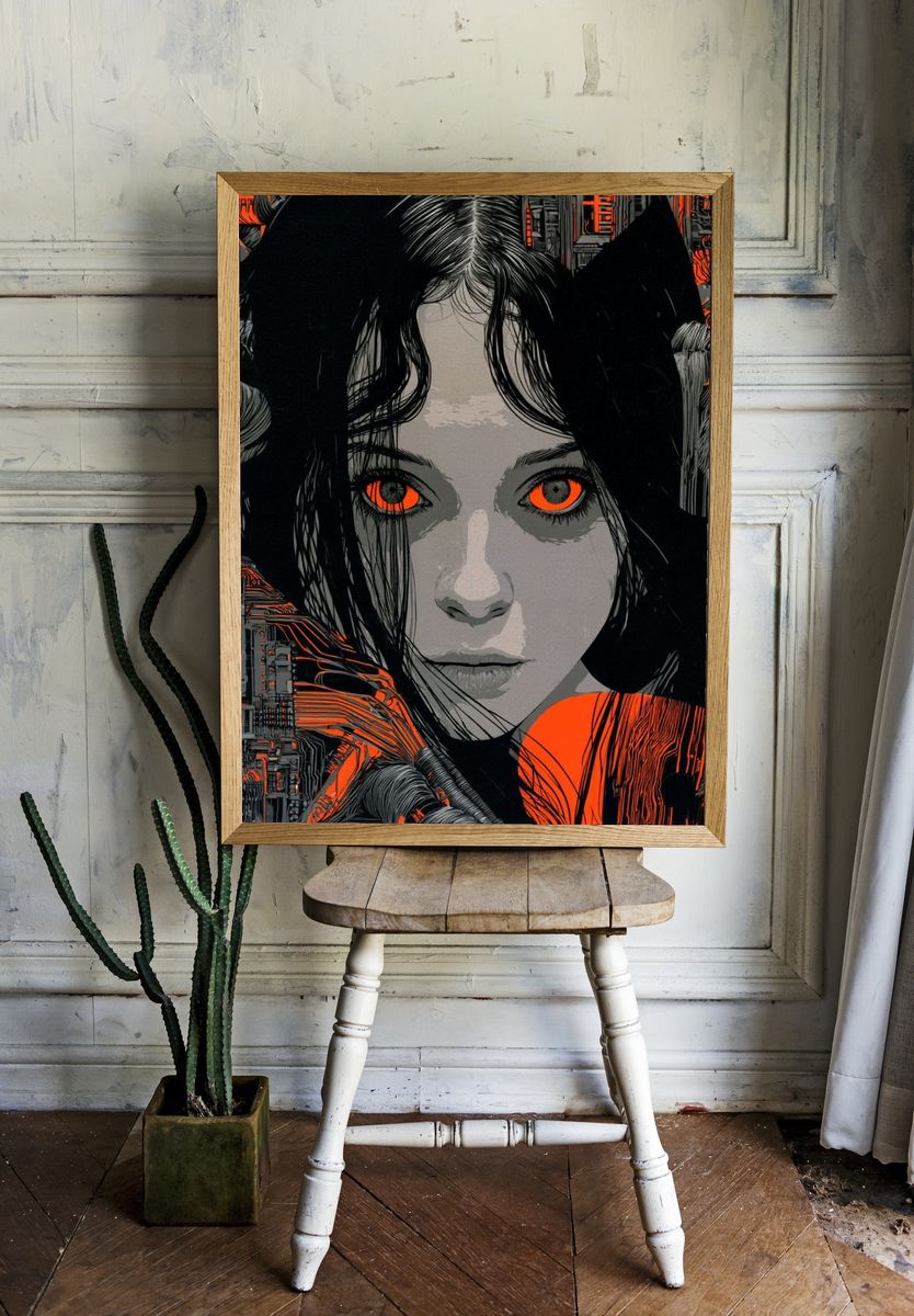 Cyberpunk Girl Portrait Print. — room view 1