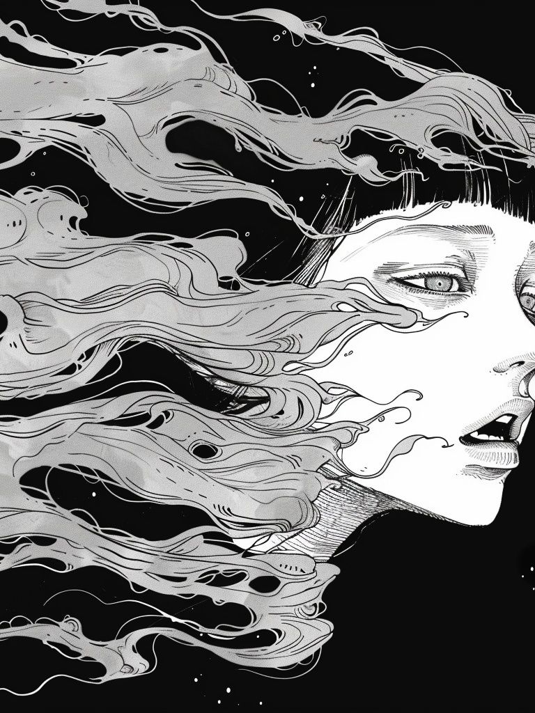 Surreal Woman in Wind Illustration Poster. poster detail