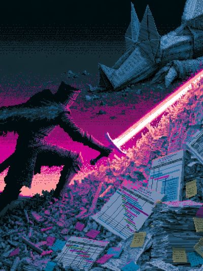 Neon Lightsaber Battle Illustration Poster. poster