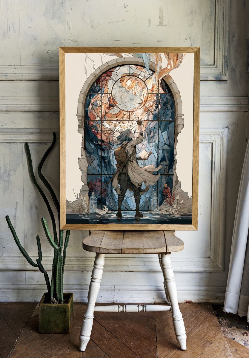 Underwater Stained Glass Fantasy Print. room preview