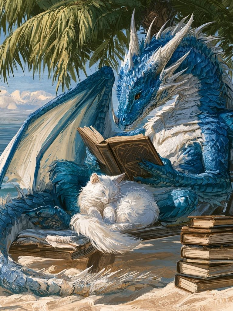 Blue Dragon Beach Reading Poster. poster — illustration art