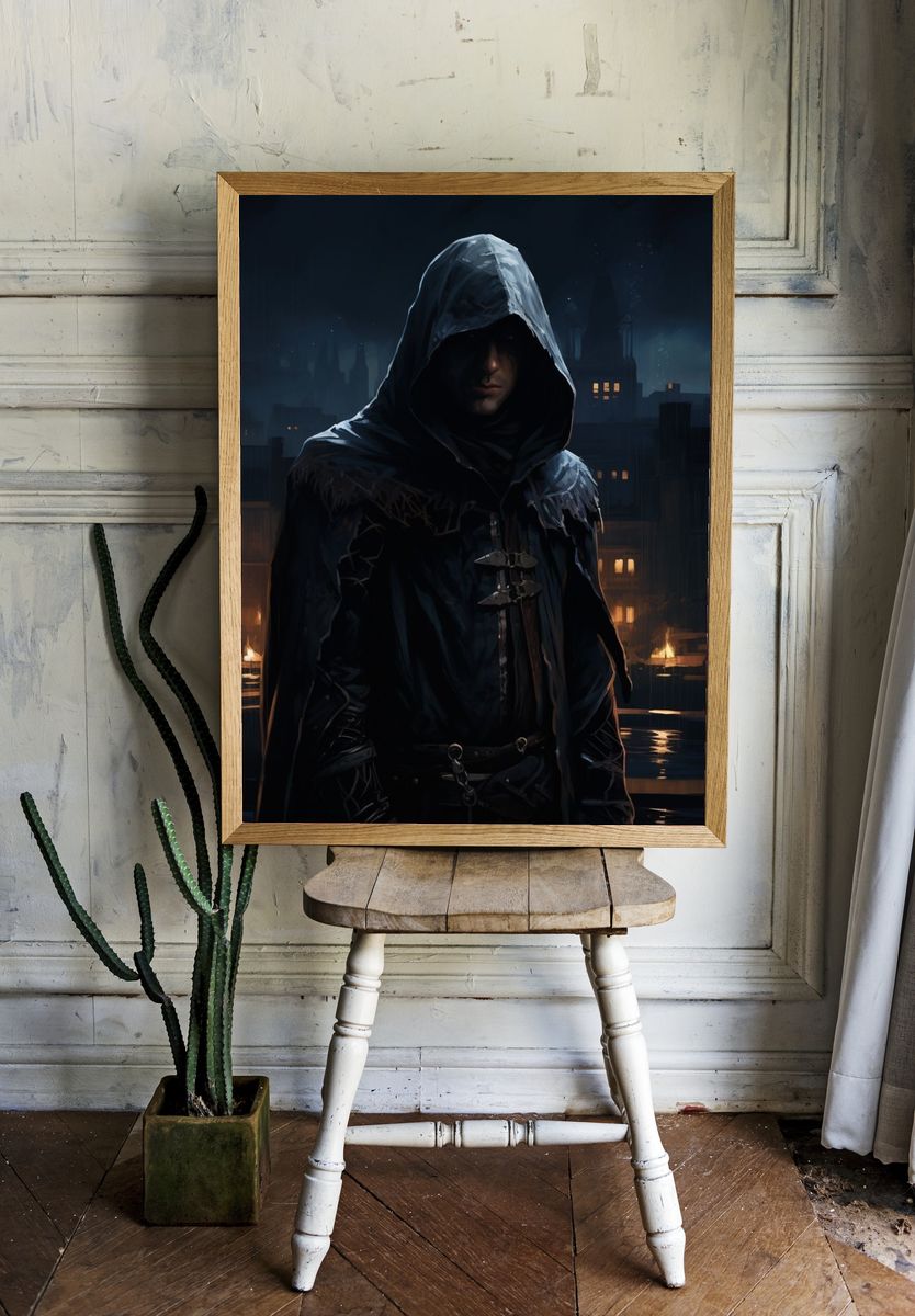 Hooded Assassin Night City Print. room preview