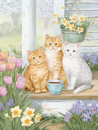 Spring Cats Garden Illustration Poster. poster print