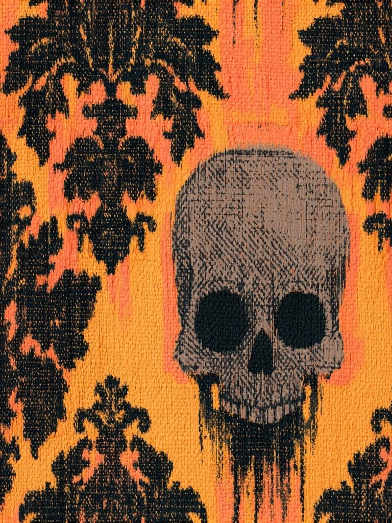 Skull on Orange Damask Illustration Poster. poster — illustration art