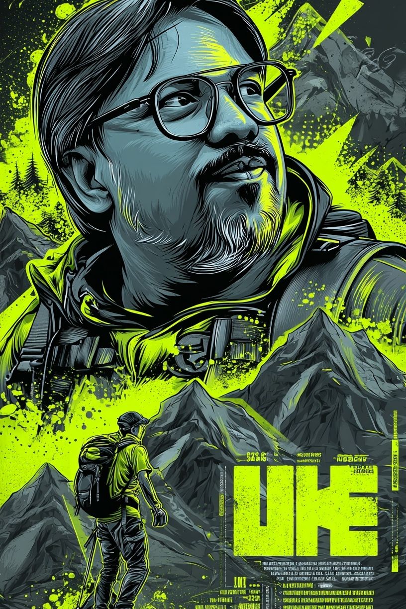 Mountain Hiker Portrait Illustration Poster. poster — illustration art