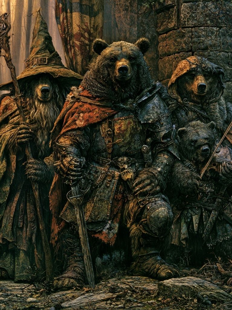 Armored Bear Guardians Fantasy Print. poster detail