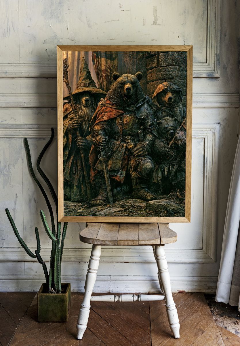 Armored Bear Guardians Fantasy Print. room preview