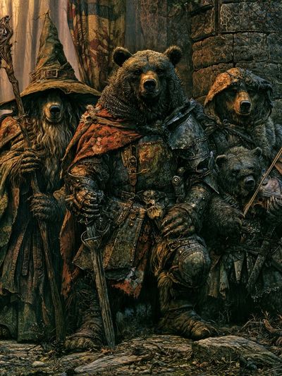 Armored Bear Guardians Fantasy Print.