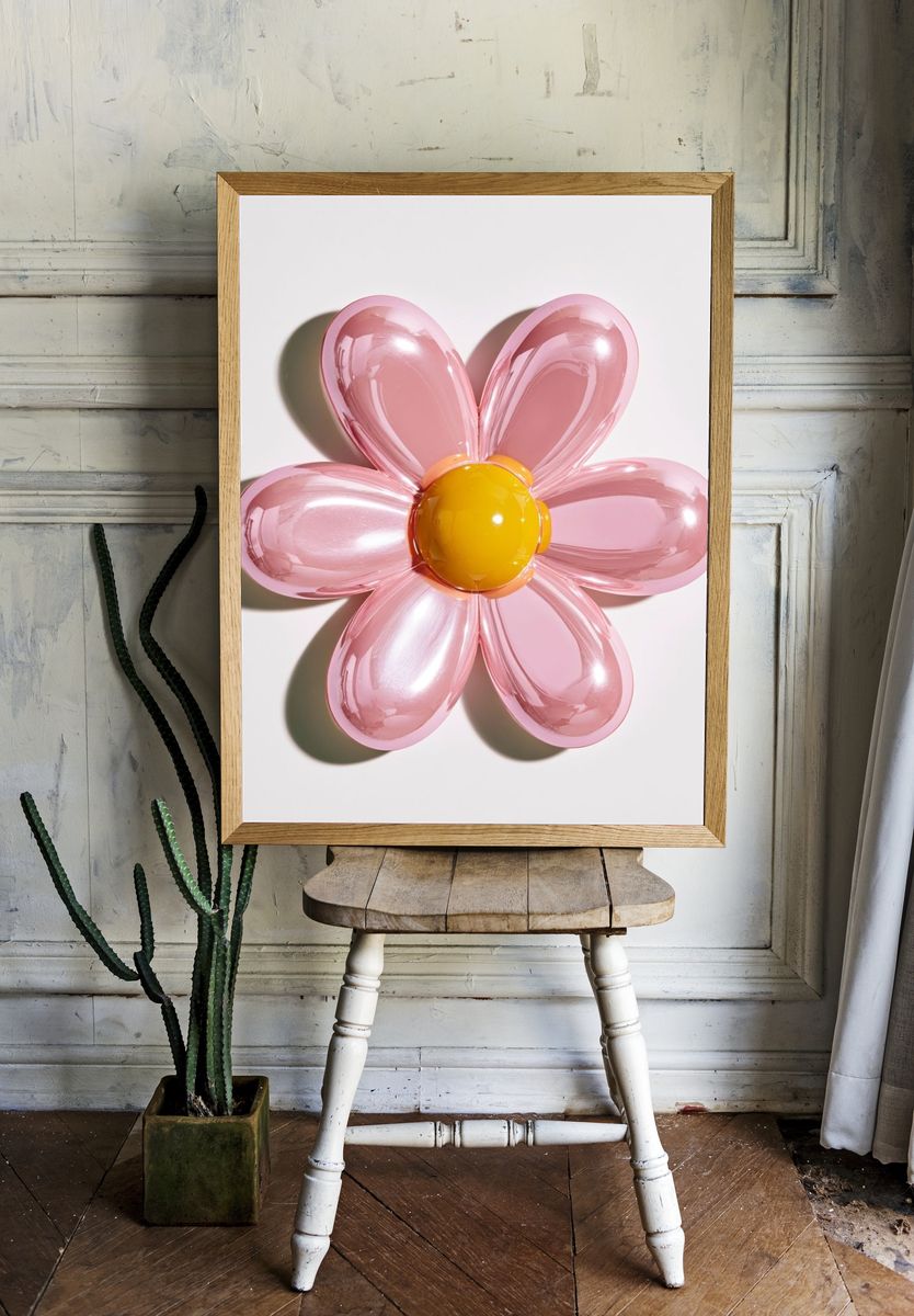 Pink Balloon Flower Print. — room view 1