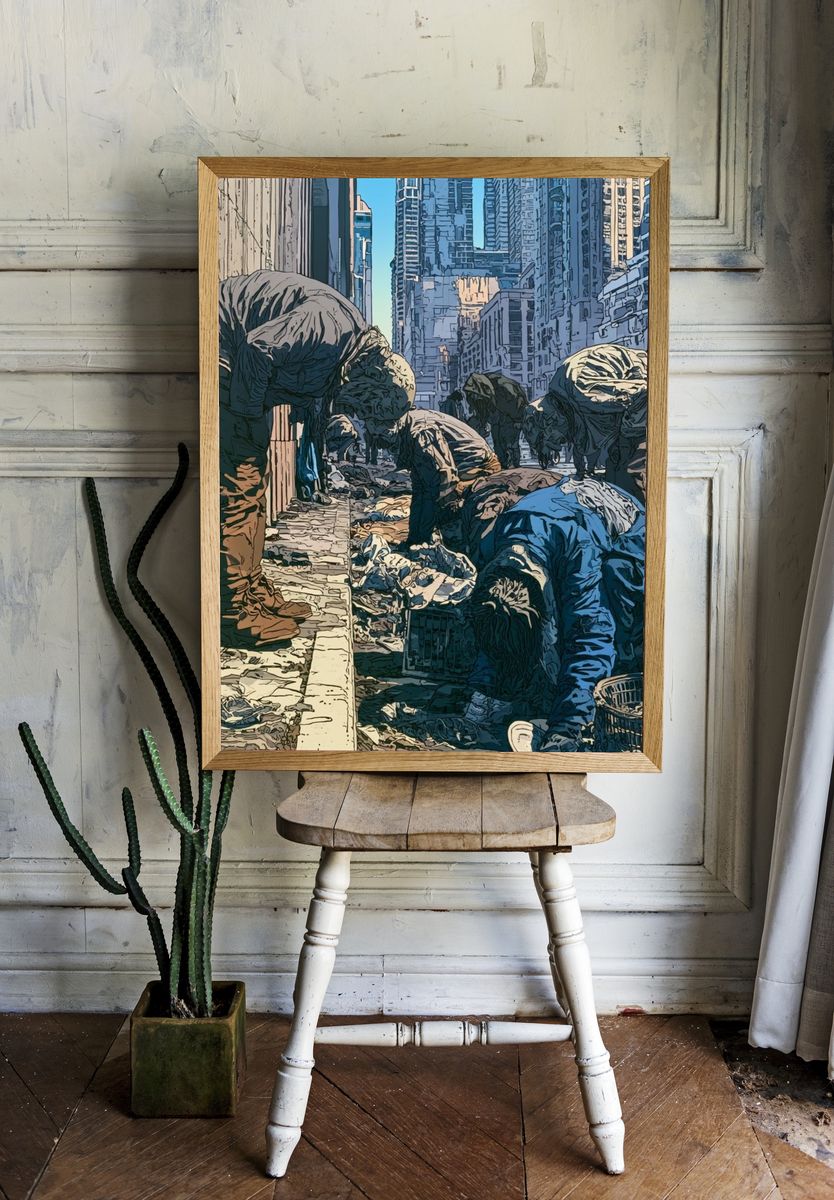 Urban Street Scene Illustration Poster. room preview