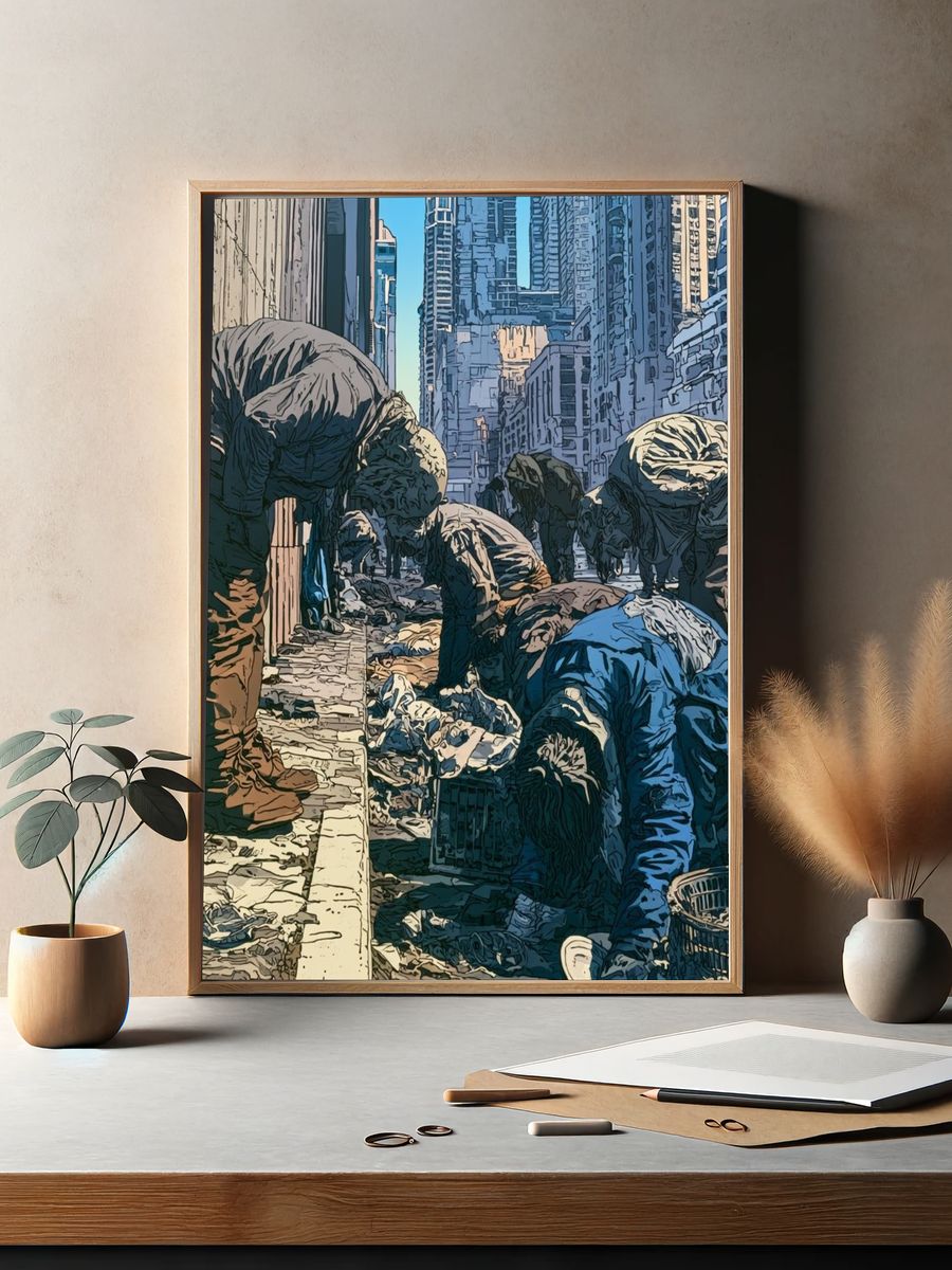 Urban Street Scene Illustration Poster. — room view 2