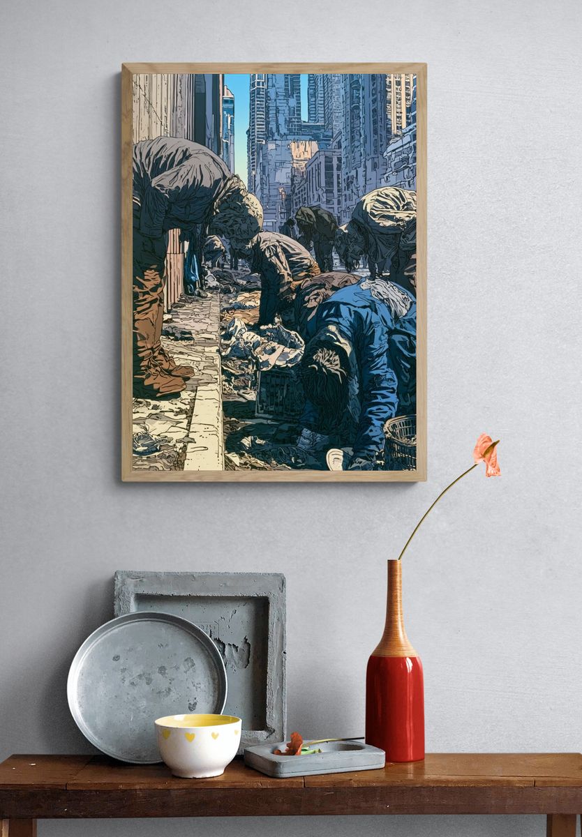 Urban Street Scene Illustration Poster. — room view 3