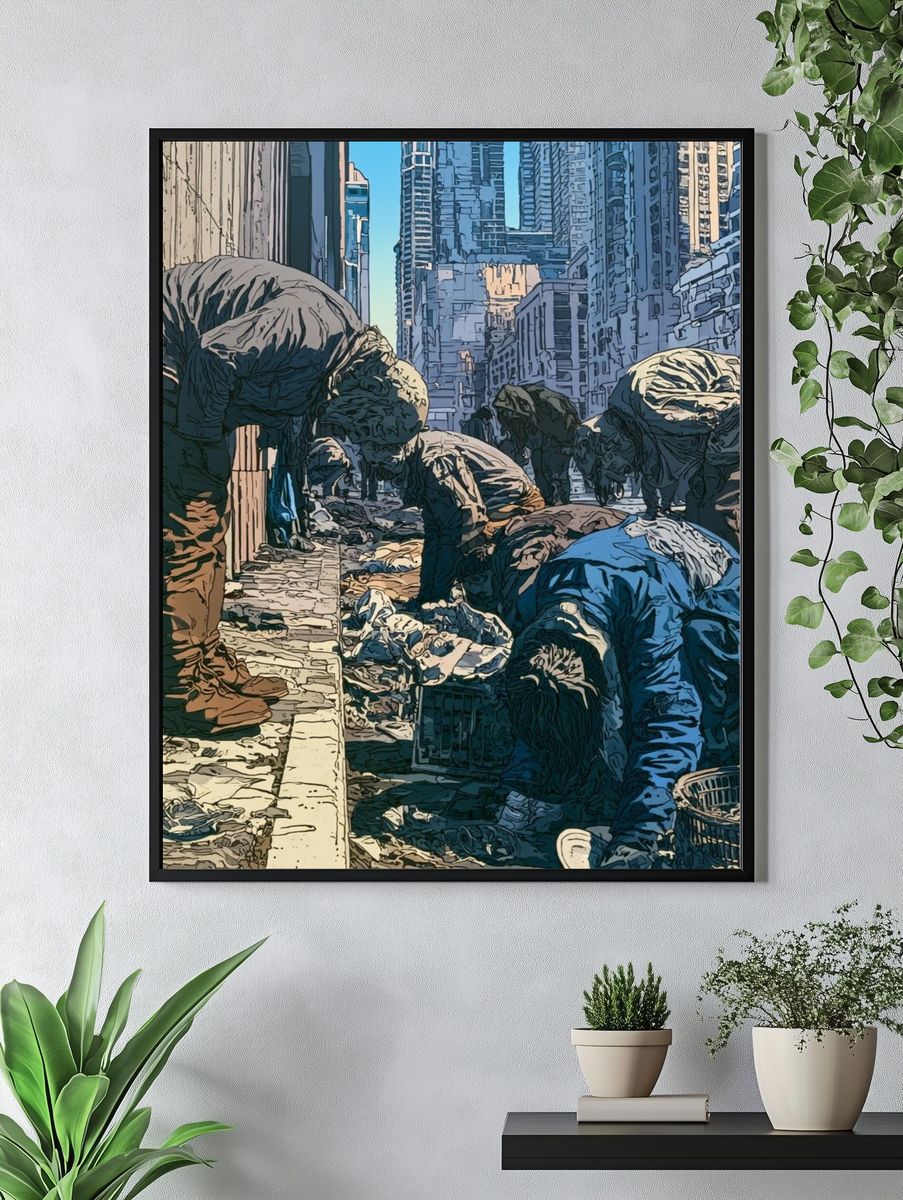 Urban Street Scene Illustration Poster. — room view 4
