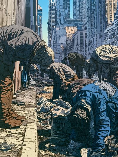 Urban Street Scene Illustration Poster.