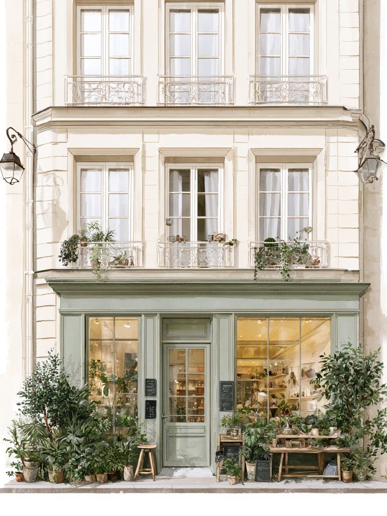 Parisian Shopfront Watercolor Print. poster detail