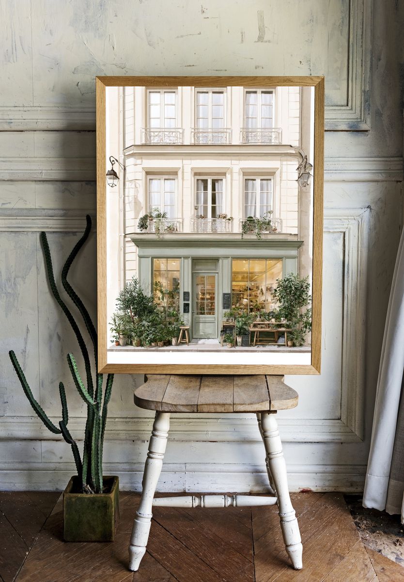 Parisian Shopfront Watercolor Print. room preview