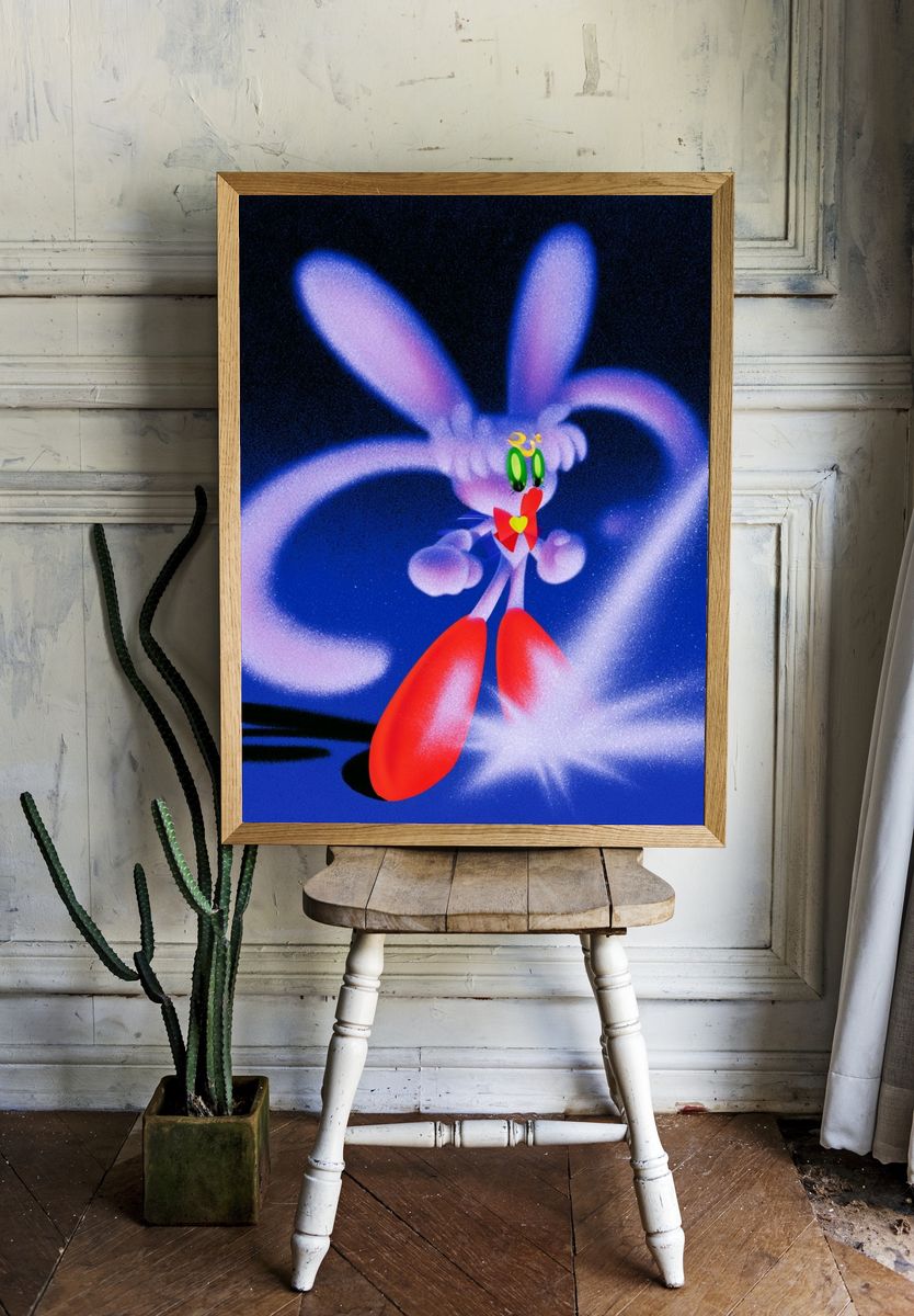 Surreal Bunny Digital Art Poster. room preview