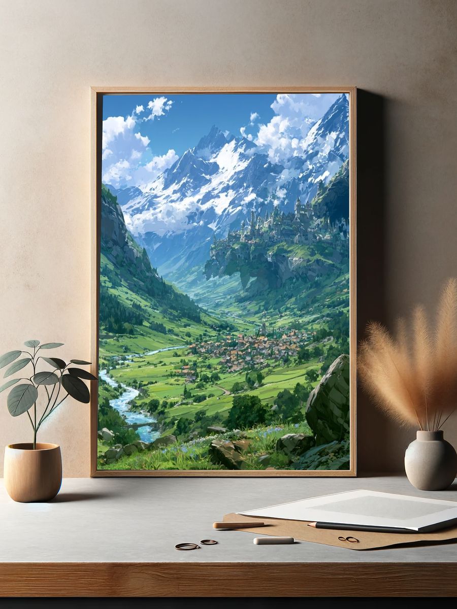 Alpine Valley Fantasy Landscape Print. — room view 2