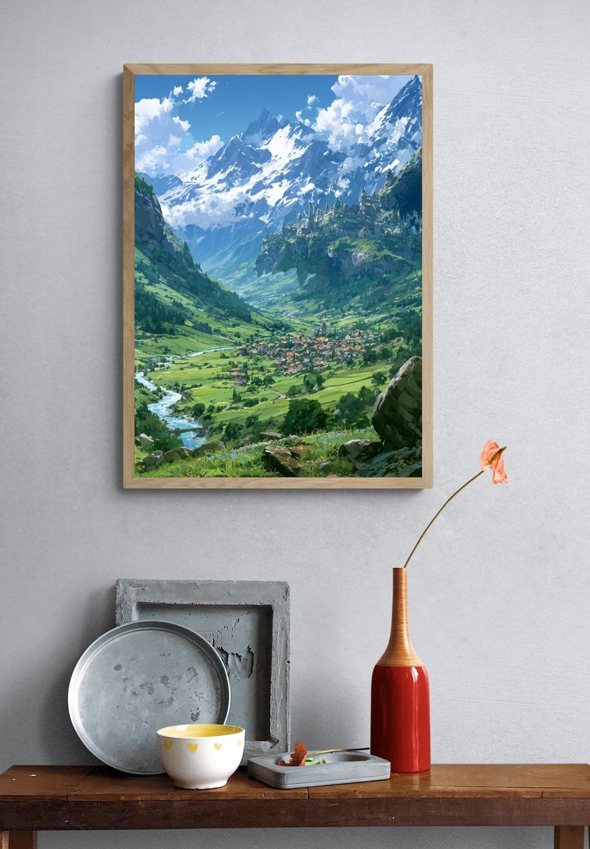 Alpine Valley Fantasy Landscape Print. — room view 3