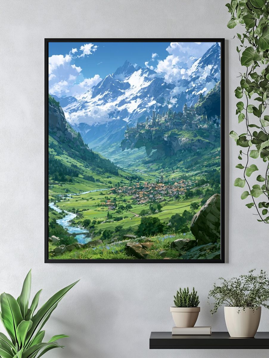 Alpine Valley Fantasy Landscape Print. — room view 4