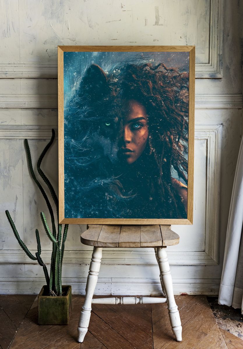 Wolf Woman Fantasy Illustration Poster. room preview