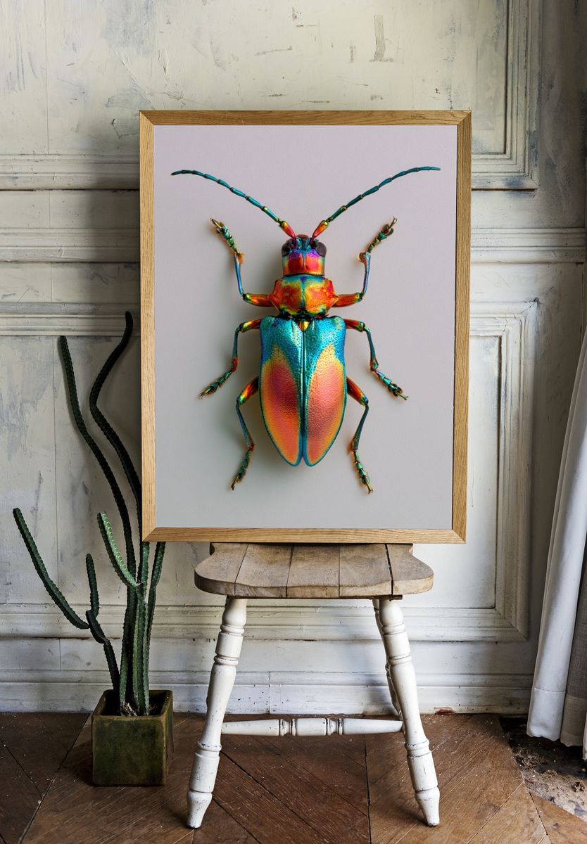 Rainbow Beetle Illustration Poster. — room view 1