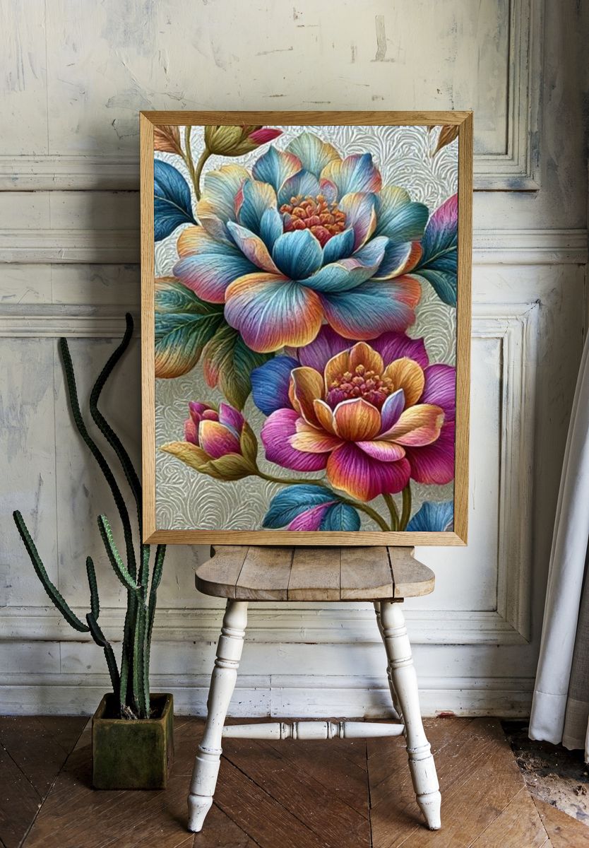 Rainbow Floral Illustration Poster. room preview