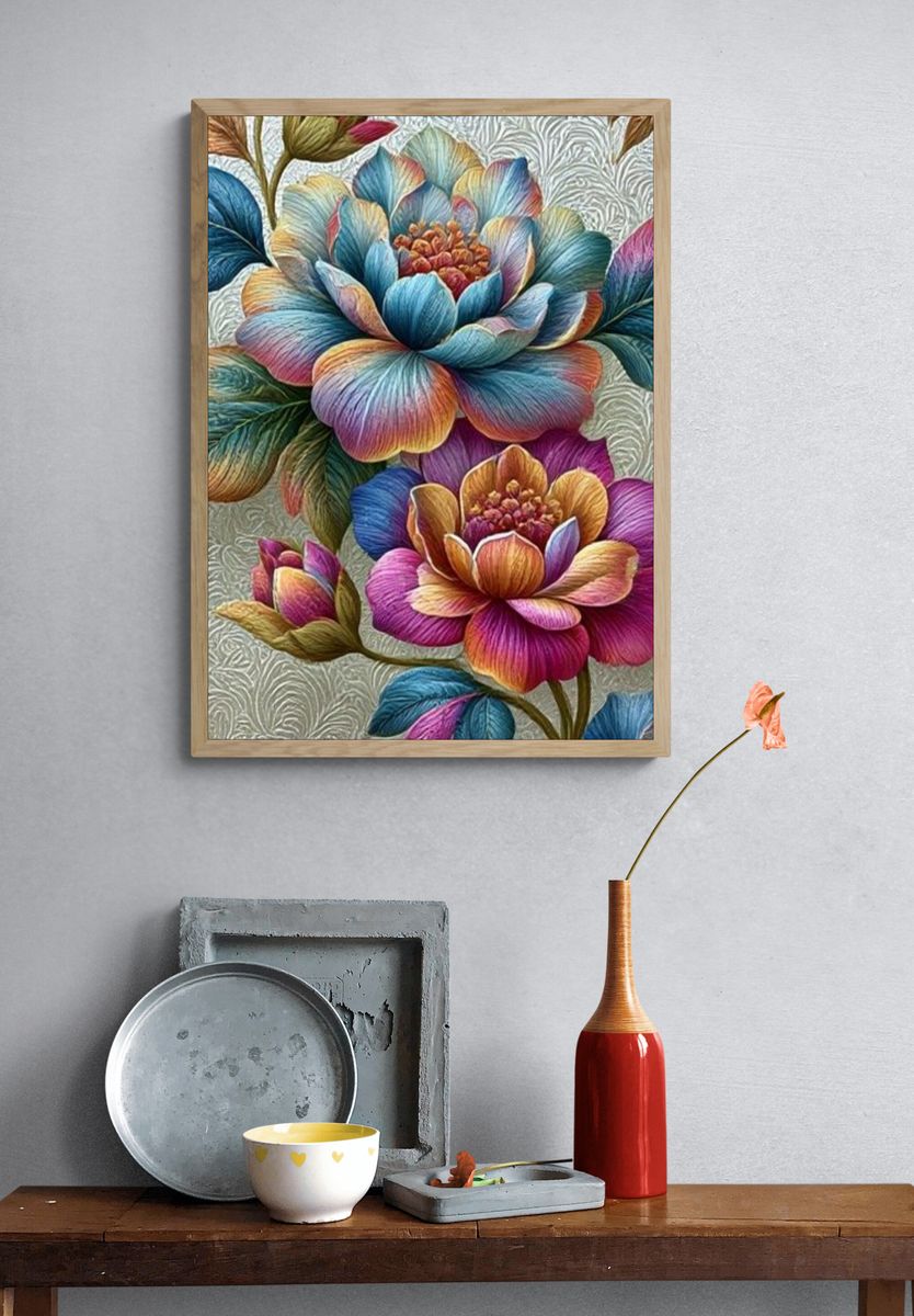 Rainbow Floral Illustration Poster. — room view 3