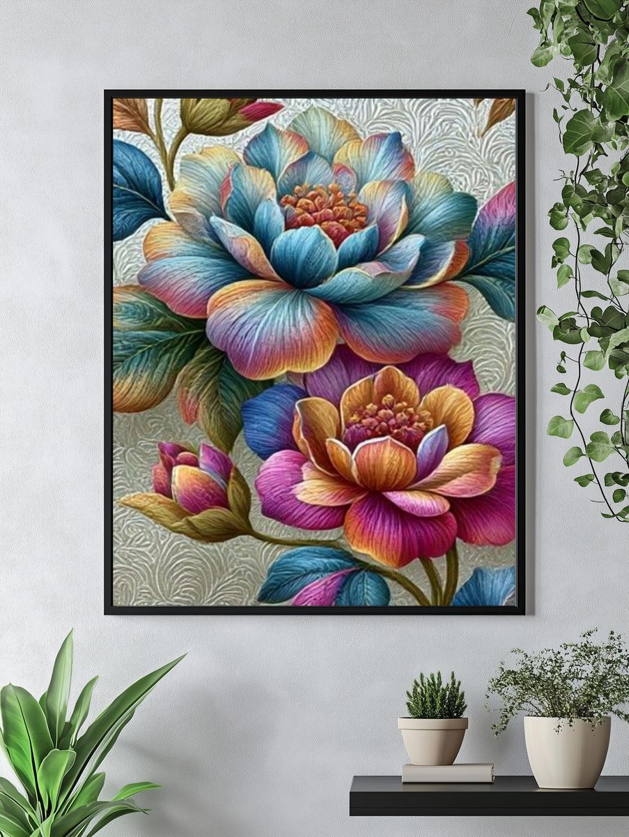 Rainbow Floral Illustration Poster. — room view 4