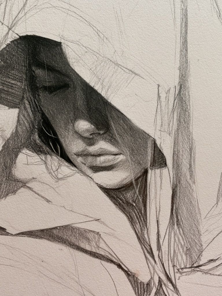 Hooded Portrait Sketch Poster. poster — illustration art