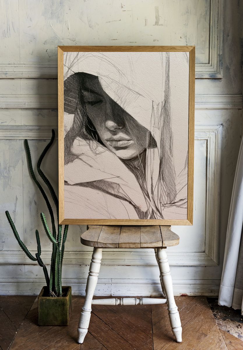 Hooded Portrait Sketch Poster. — room view 1
