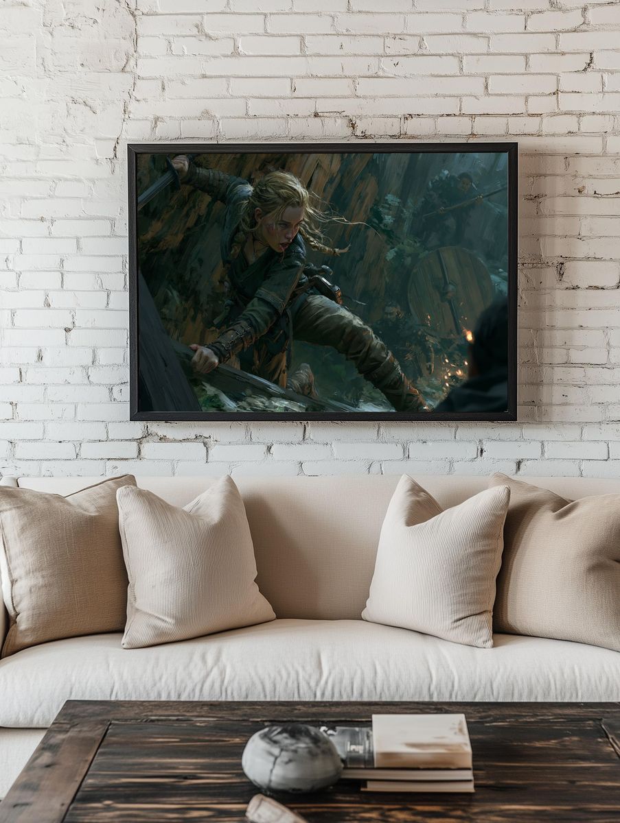 Fantasy Battle Scene Illustration Poster. — room view 1