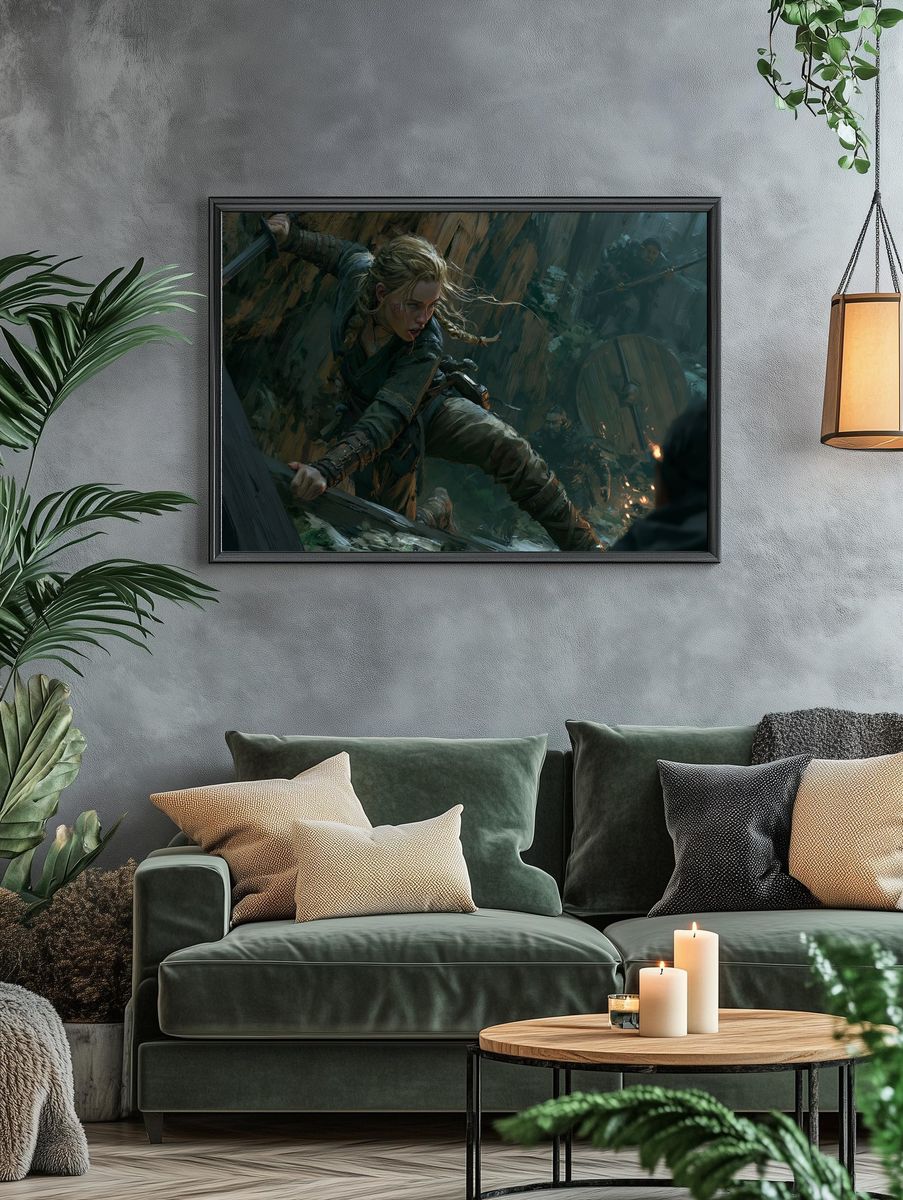Fantasy Battle Scene Illustration Poster. — room view 4