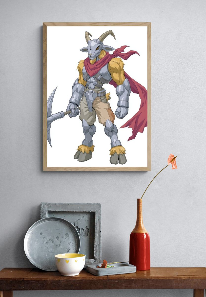 Armored Goat Warrior Illustration Print. — room view 3