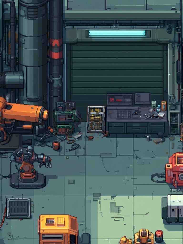Cyberpunk Robot Workshop Poster. poster — illustration art