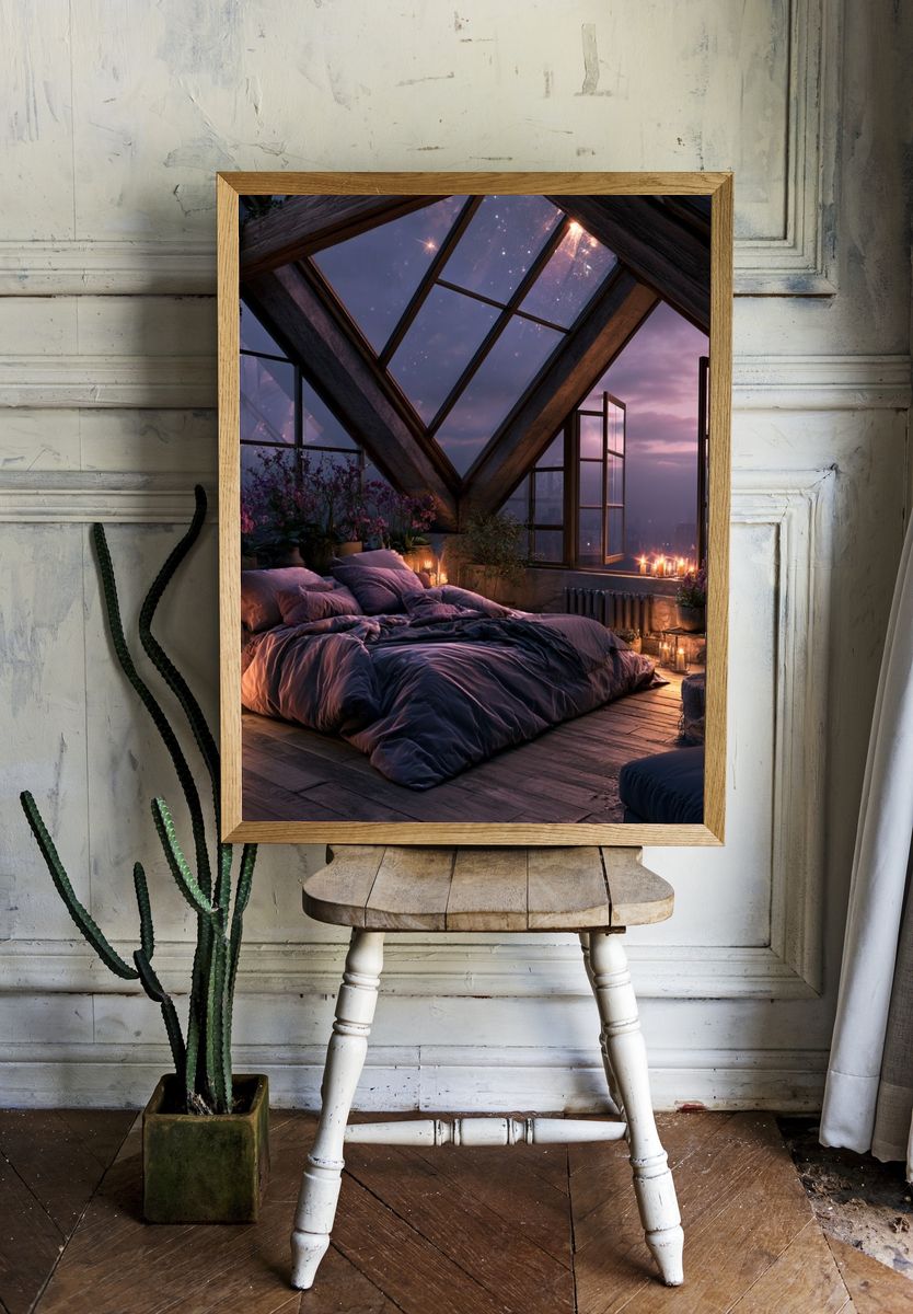 Dreamy Attic Bedroom Poster. room preview