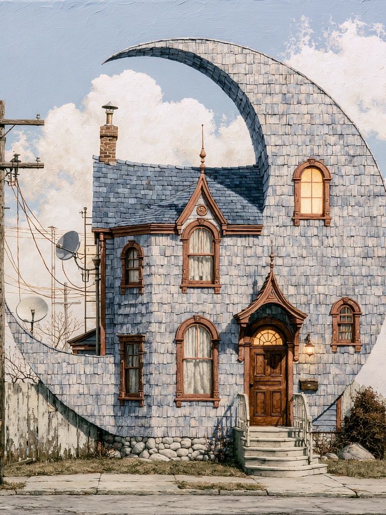 Whimsical Crescent House Illustration Poster. poster — illustration art