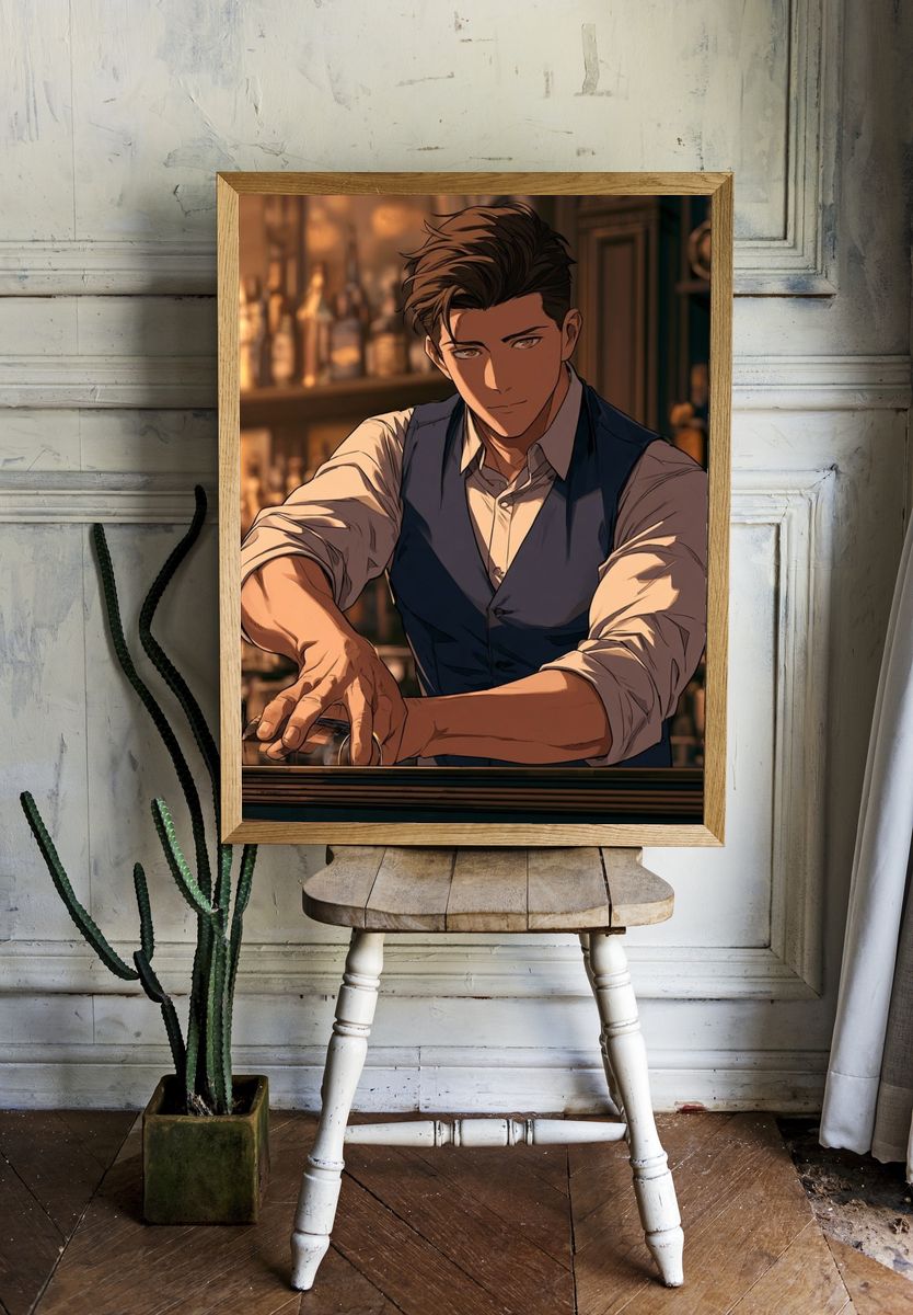 Bartender Portrait Illustration Poster. room preview