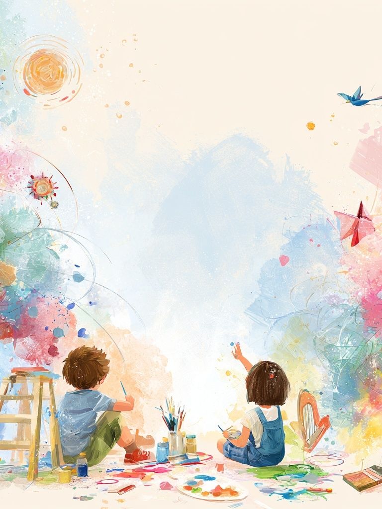 Children Painting Rainbow Illustration Poster. poster detail